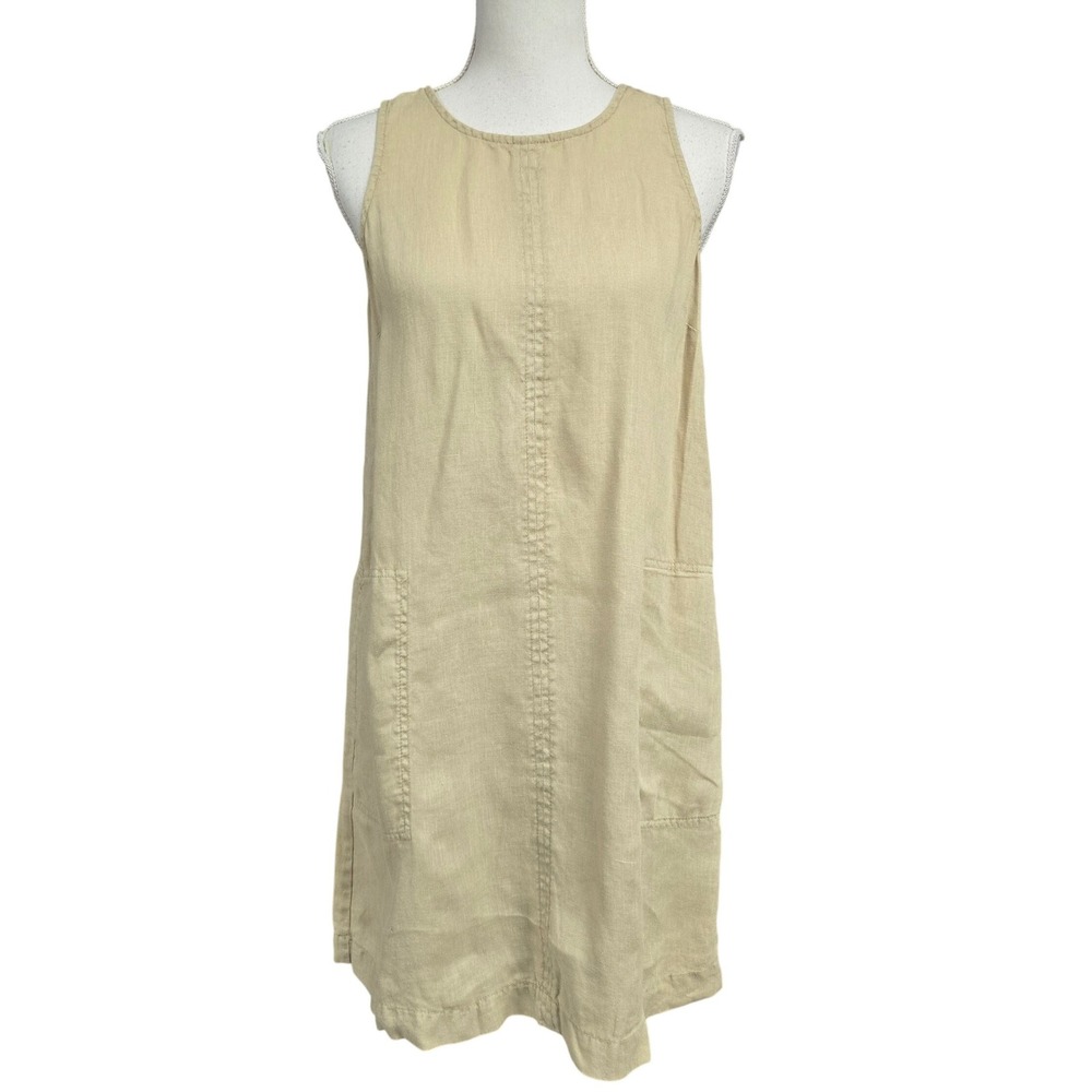 Michael Stars‎ 100% Linen Sleeveless Shift Pocket Dress Tan Women's SizecS